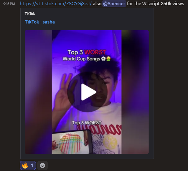 Discord — @Spencer for the W script, 250k views